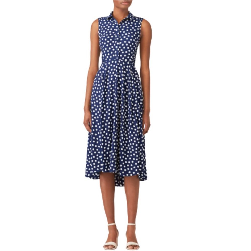 kate spade Navy Blue Polka Dot Sleeveless Midi Dress